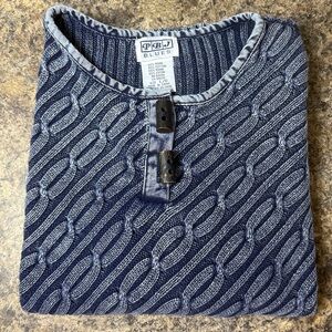 PBJ Blues Vintage Denim Blue Textured Cable Knit Sweater Women’s Sz Large